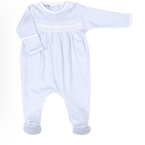 Magnolia Baby Boy Mini Stripes Smocked Footie - Blue