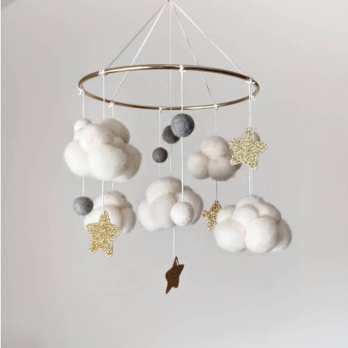 Space mobile crib Realistic cloud mobile nursery Space boy baby mobile Girl star cloud mobile Felt neutral baby mobile hanging Cloud theme