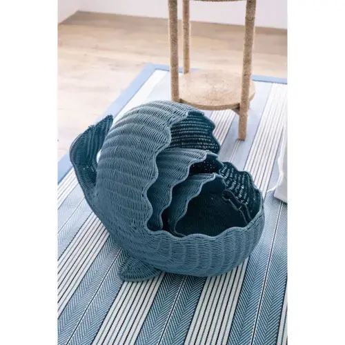 Blue Woven Whale Storage Baskets - Set of 3
