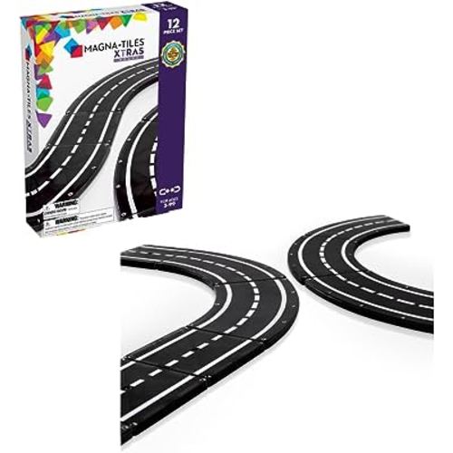 MAGNA-TILES XTRAS: Roads 12 Piece Magnetic Construction Set, The ORIGINAL Magnetic Building Brand