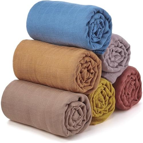 Preboun 6 Pcs Muslin Swaddle Blankets Breathable Cotton Newborn Blankets Colorful Baby Swaddle Receiving Blankets Soft Cotton Baby Blanket Registry Essentials Gift for Unisex Boy Girl(Mixed Colors)