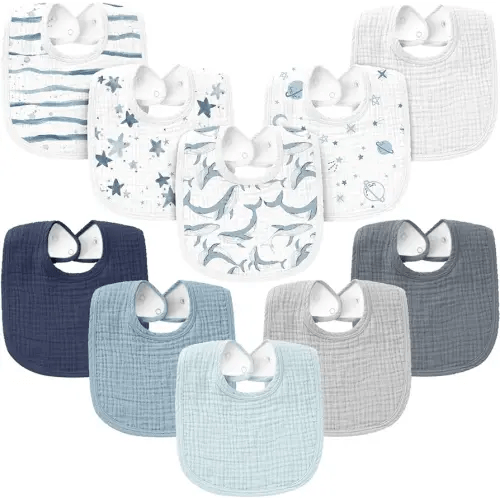 Konssy 10-Pack Muslin Baby Bibs, Soft Cotton Bandana Bibs for Drooling & Teething, Unisex Solid Colors for Boys & Girls, Newborn & Infant