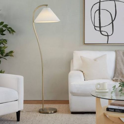 LumiSource Cassis 65" Glam/Art Deco Floor Lamp Gold Metal and White Pleated Shade