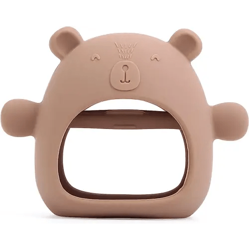 Silicone Baby Teether Toy for Infants 3+ Months, Anti-Drop Silicone Baby Mitten Teether for Soothing Teething Pain Relief, Baby Chew Toys for Sucking Needs, BPA Free, Caramel