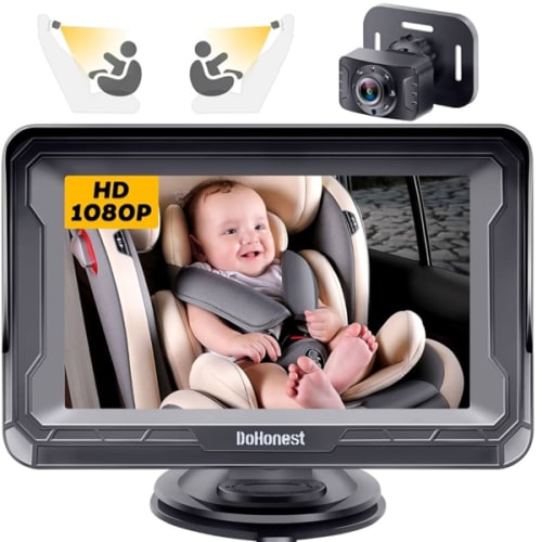 DoHonest Baby Car Camera HD 1080P - Rear-Facing Car Baby Monitor with Night Vision, Adjustable View Angle, Easy Setup, Anti-Glare Display, Safety for Kids & Infants