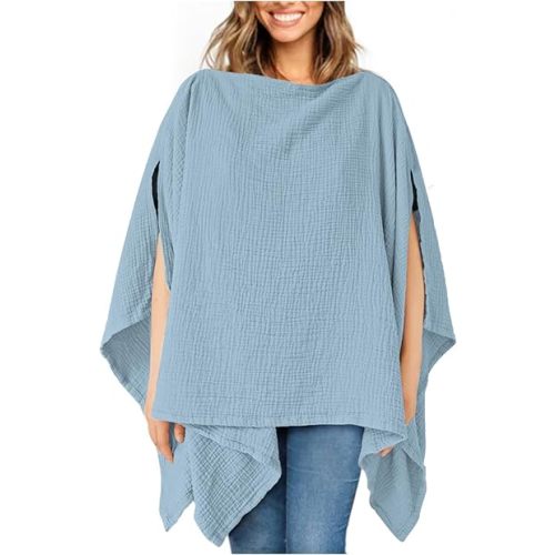 Konssy Muslin Nursing Cover for Breastfeeding, 360° Full Privacy Breathable 100% Cotton Breastfeeding Cover, Multi-use Carseat Canopy(Blue)