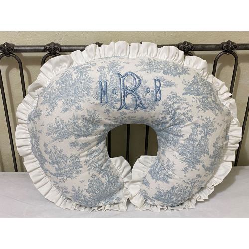 Nursing Pillow Cover with Ruffle, Blue Toile, Pink Toile Nursing Pillow Cover, Breastfeeding Pillow Cover