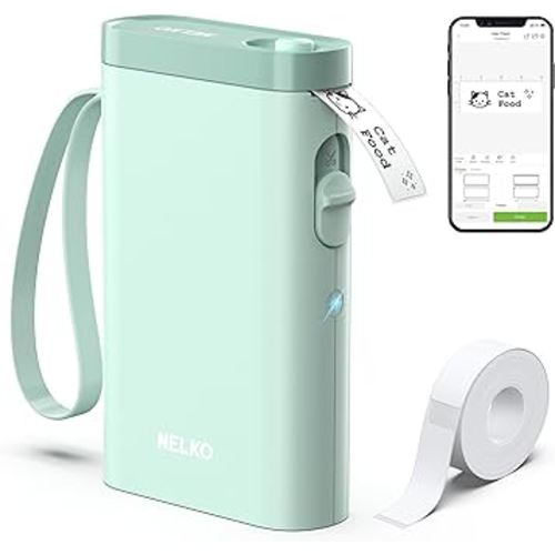 Nelko Label Maker Machine with Tape, P21 Portable Bluetooth Label Printer, Wireless Built-in Cutter Sticker Maker Mini Label Makers with Multiple Templates for Organizing Storage Office Home, Green