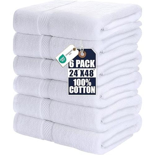 Utopia Towels 6 Pack Medium Bath Towel Set, 24 by 48 Inches, 500 GSM 100% Ring Spun Cotton, Lightweight and Highly Absorbent Quick Drying Premium Towels for Hotel, Spa and Bathroom, White