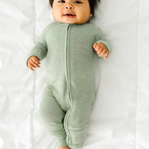 Heather Sage Ribbed Zippy - Little Sleepies Newborn