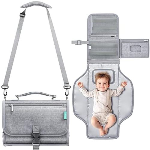 Alatino Portable Diaper Changing Pad for Baby, Detachable Travel Changing Pad with Baby Wipes Pocket, Gifts for Baby Shower, Newborn Girls and Boys (Grey)