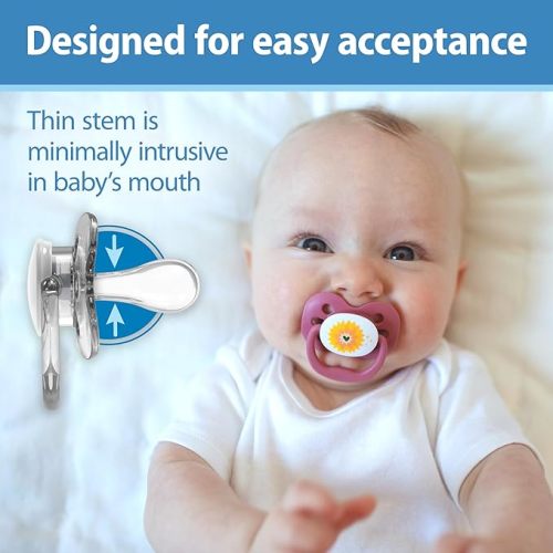 Dr. Brown's Advantage Baby Pacifier, Fully Symmetrical Soother with Soft Silicone Bulb, Blue Sunrise, 0-6m, BPA Free, 2 Pack