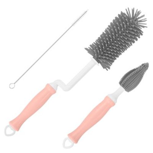 Unique Bargains Silicone 360 Rotation Curved Handle Bottle Cleaning Brush Cherry Red