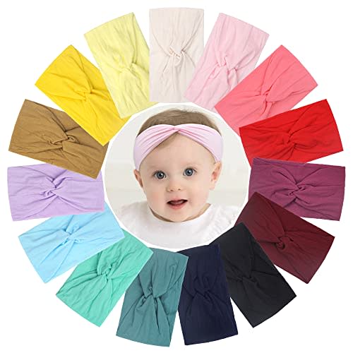BBGifts 15PCS Baby Nylon Headbands 5 inches Handmade Cross Elastic Headbands for Baby Girls Newborn Infant Toddlers Kids