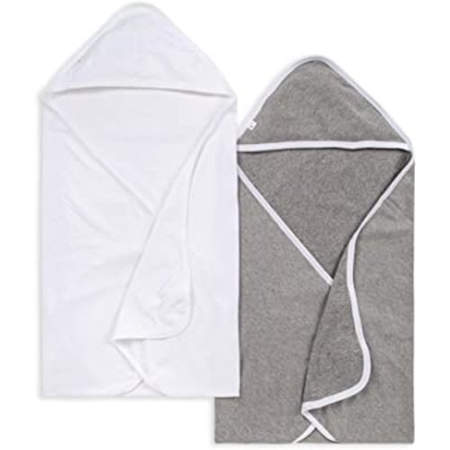 Burts Bees Baby Infant Hooded Towels White and Gray Organic Cotton, Unisex Bath Essentials and Newborn Necessities, Soft Nursery Towel with Hood Set, 2-Pack Size 29 x 29 Inch