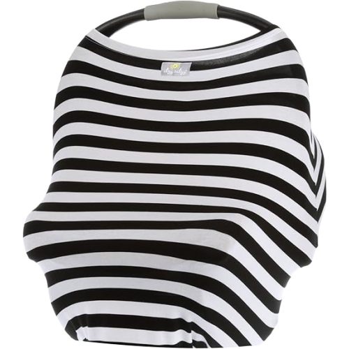 Itzy Ritzy 4-in-1 Nursing Cover, Car Seat Cover, Shopping Cart Cover & Infinity Scarf – Breathable, Multi-Use Nursing Cover Up for Breastfeeding, Carseat Canopy & Stroller Cover (Black & White Stripe)