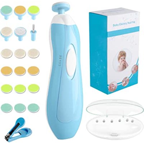 punada Baby Nail File Electric, 20 in 1 Baby Nail Trimmer Electric Manicure Kit Baby Fingernail Clippers with Light, Replacement Heads Grinder Toes Care Trim Polish Grooming Set for Infant Toddler