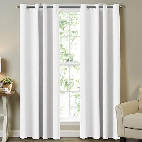 Room Darkening Curtain Panels Pure White Curtains Window Treatment Energy Saving Thermal Insulated Solid Grommet Room Darkening Drapes for Bedroom/Nursery, Pure White, 2 Panels, 52 in x 84 in (W x L)