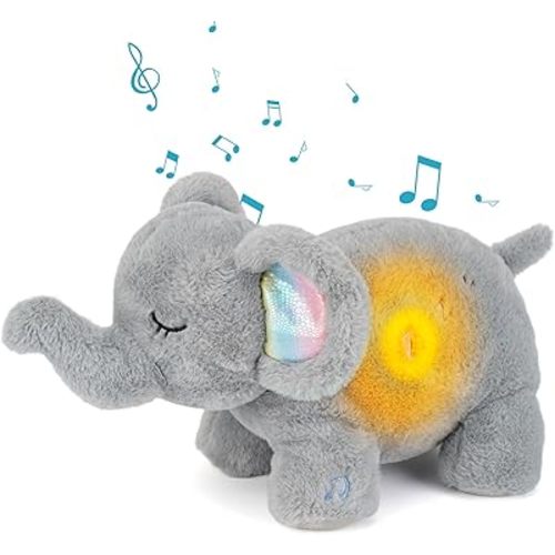 Baby Cry Sensor Soother Sleepy Bedtime Elephant Sleep Soother Sleeping Breathing Stuffed Aanimal for Anxiety White Noise Infant Stuffed Animal Elephant Toy Nursery Decor with Night Light&Nursery Decor