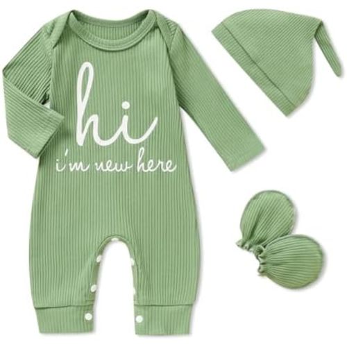 GRNSHTS Newborn Baby Boy Romper Coming Home Outfits Letter Print Bodysuit Jumpsuit+Hat+Gloves 3PCS Clothes Set