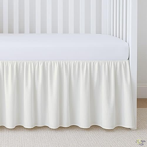 Cottington Lane Ivory Crib Skirt Dust Ruffle, 100% Natural Cotton, Soft, Durable Nursery Crib Toddler Bedding Skirt for Baby Girls or Boys, Fits Standard Cribs 28" x 52" with 14" Drop