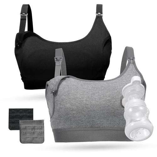 Momcozy Pumping Bra Hands Free 2 Pack Comfortable All Day Wear Pumping and Nursing Bra in One