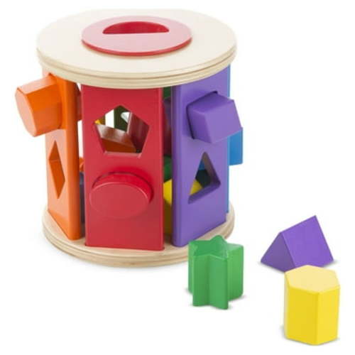 Melissa & Doug Match and Roll Wooden Shape Sorter Skill-Building Learning Toy With 13 Pcs