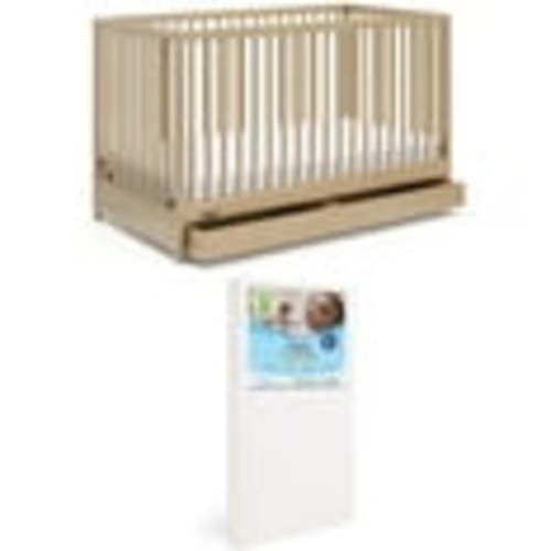 Graco Teddi 5-in-1 Convertible Crib with Drawer and Premium Crib & Toddler Mattress Bundle, Driftwood