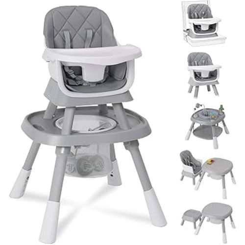Babyliebe 15-in-1 Baby High Chair, Convertible Highchair for Babies and Toddlers with Activity Center, Booster Seat, Building Block Table, Toddler Chair with Safety Harness, Removable Tray (Gray)