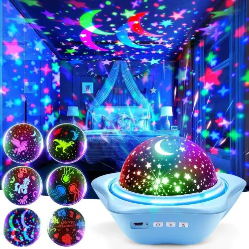 One Fire Night Light for Kids Toys, 96 Lighting Modes Star Projector 360° Rotating+6 Films Kids Night Light Projector, Rechargeable Lamp for Bedroom, Stars for Ceiling Projector for Bedroom Decor
