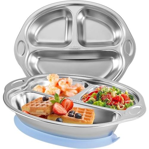 Stainless Steel Baby Suction Plates: Divided Plates Designed for Babies and Toddlers, Made of 100% Food-Grade Materials Ideal for Baby-Led Weaning BPA-Free Toddler Feeding Dishwasher Safe Purple