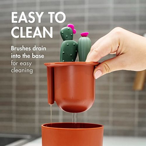 Boon Cacti Bottle Cleaning Brush Set - Includes Bottle Brush, Nipple Brush, Detail Brush, and Straw Brush - Baby Bottle Brush Set for Bottle Drying Rack - Baby Essentials - 4 Count - Terracotta Set