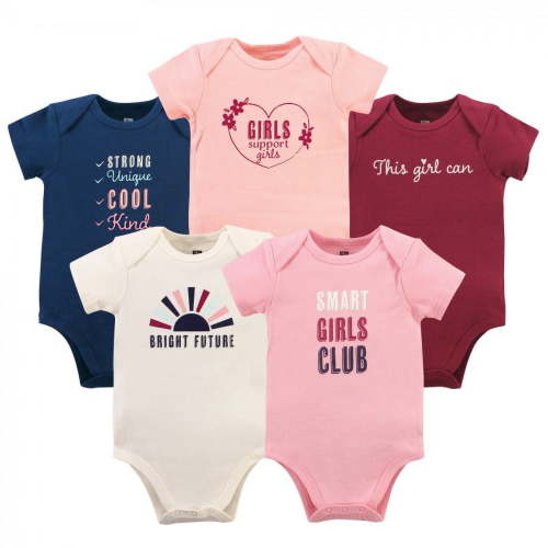Hudson Baby Short Sleeve Bodysuits, 5-Pack, Newborn- 24 Months