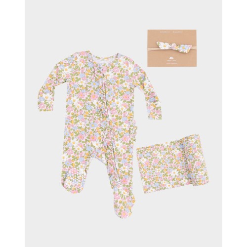 Girl's Bubbly Baby Calico Footie W/ Headband & Blanket, Size Newborn-9M