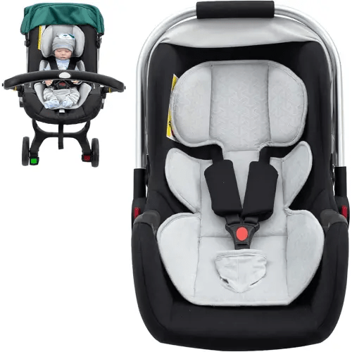 Baby Car Seat Head Support, Thickened Infant Car Seat Insert with Natural Sponge Filled, Breathable Newborn Carseat Head Support, Universal Baby Car Seat Cushion Pads with Crotch Protection