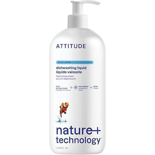 ATTITUDE Dish Soap, EWG Verified, Plant-Based & Vegan Dishwashing Liquid, Naturally Derived, Wildflowers Scent, 33.8 Fl Oz