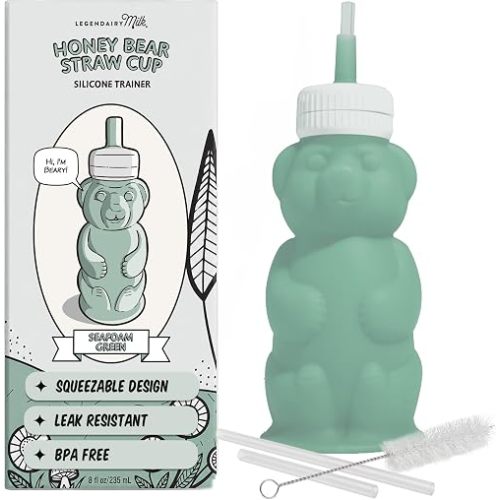Legendairy Milk NEW V2 Honey Bear Straw Cup Silicone for Babies (Green), 8 oz. Dishwasher Safe, Food Grade Silicone, Honeybear Sippy Cup for Ages 4+ Months