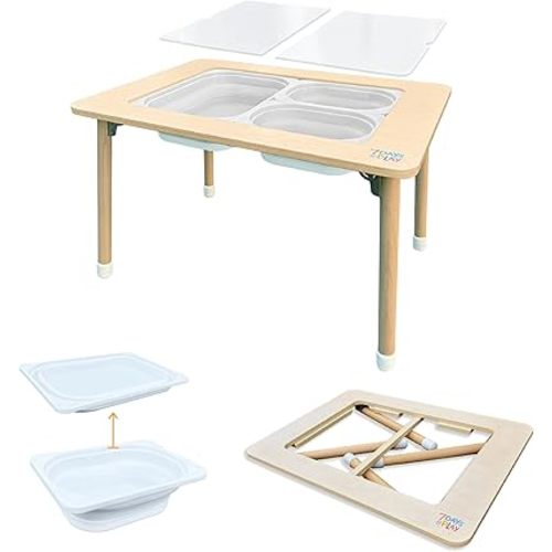 Sensory Play Activity Table with Foldable Legs, Storage Bins, and Lid