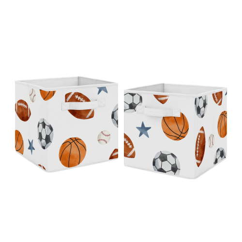 Sweet Jojo Designs Watercolor Sports Theme Boy Fabric Storage Bins Set 2 Piece