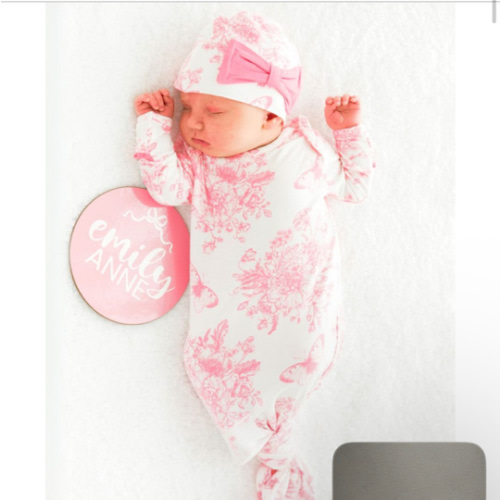 Ruffle Knotted Sleep Gown & Hat Set