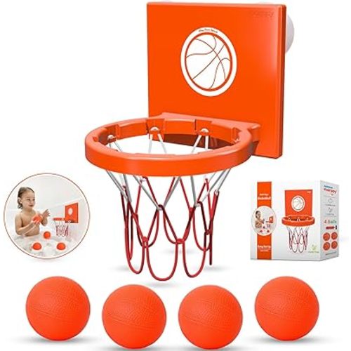 Bath Toys for Toddlers & Kids – Bathtub Basketball Hoop with 4 Mold-Free Balls, Strong Suction Cup – Fun Bathtub and Shower Toys for Boys & Girls.