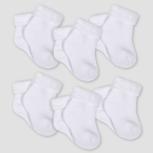 Gerber Baby 6pk Wiggle-Proof Socks - White, Size: 0-3M