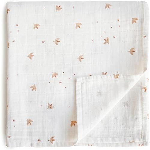 mushie Muslin Baby Swaddle Blanket | 100% Organic Cotton (Sparrow)