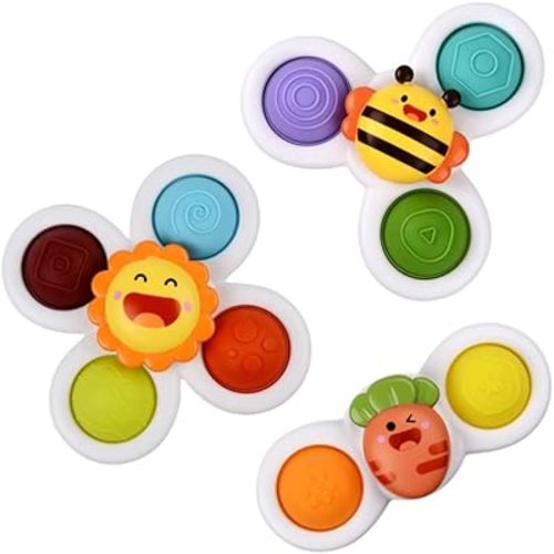 Suction Cup Spinning Top Toy,QLKUNLA Baby Fidget Spinner Toys Infant Baby Rattles Toys Sensory Toys Early Education Toys Bath Toy Dining Chairs Toys Rotary Windmill Birthday Gifts for Baby Boy Girl