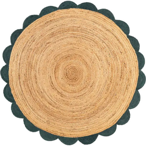 Natural and Green 6' 1 x 6' 1 Hand Scallop Braided Jute Round Rug | Rugs.com