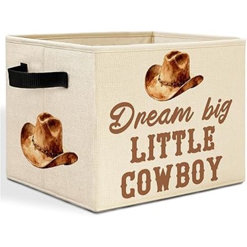 Western Cowboy Nursery Storage Bins Box with Handles, Dream Big Little Cowboy Country Western Laundry Basket Hamper Collapsible Clothes Toys Organizer for Kids Boys Bedroom Bathroom