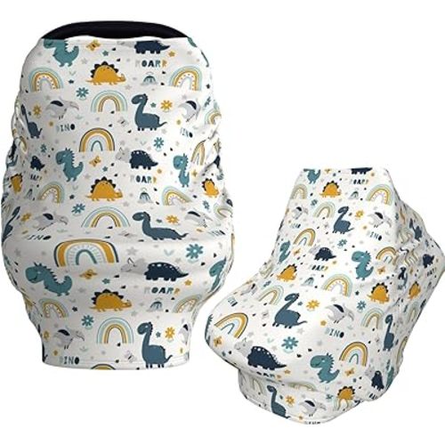 Dinosaurs and Rainbows Baby Car Seat Covers Carseat Canopy Soft Infant Stroller Cover Nursing Breastfeeding Covers for Girls Boys Newborn