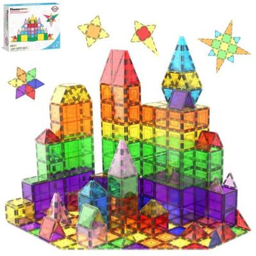 PICASSO-TILES 101PCS Magnetic Tiles for Kids - STEM Building Blocks, Construction Toy, Educational Creative Play Set Toddlers Preschool Boys & Girls
