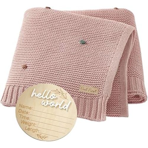 OWL NEST Baby Blanket - Receiving Blanket - 100% Cotton - Knitted Blanket - Stroller, Crib, Newborn Blanket - Swaddling Blanket - Spanish Blanket - Woven Blanket - Unisex Cozy Blanket (Pink)