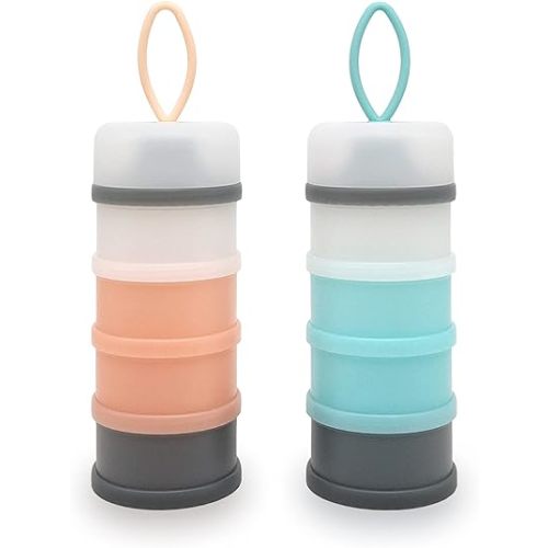Baby Formula Dispenser, Portable Milk Powder Dispenser Container, Baby Feeding Travel Storage Container, Non-Spill Stackable Baby Snack Storage Container, BPA Free, 4 Compartments, 2 Packs